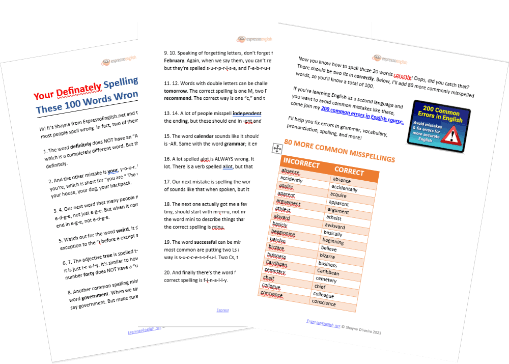 100 Commonly Misspelled Words in English Espresso English