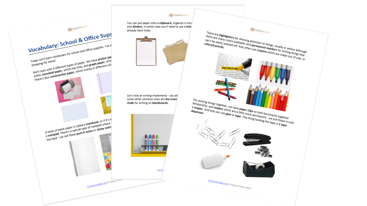 30 Words For School And Office Supplies Espresso English