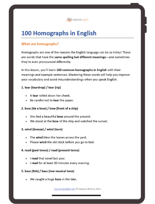Download 100 homographs in English